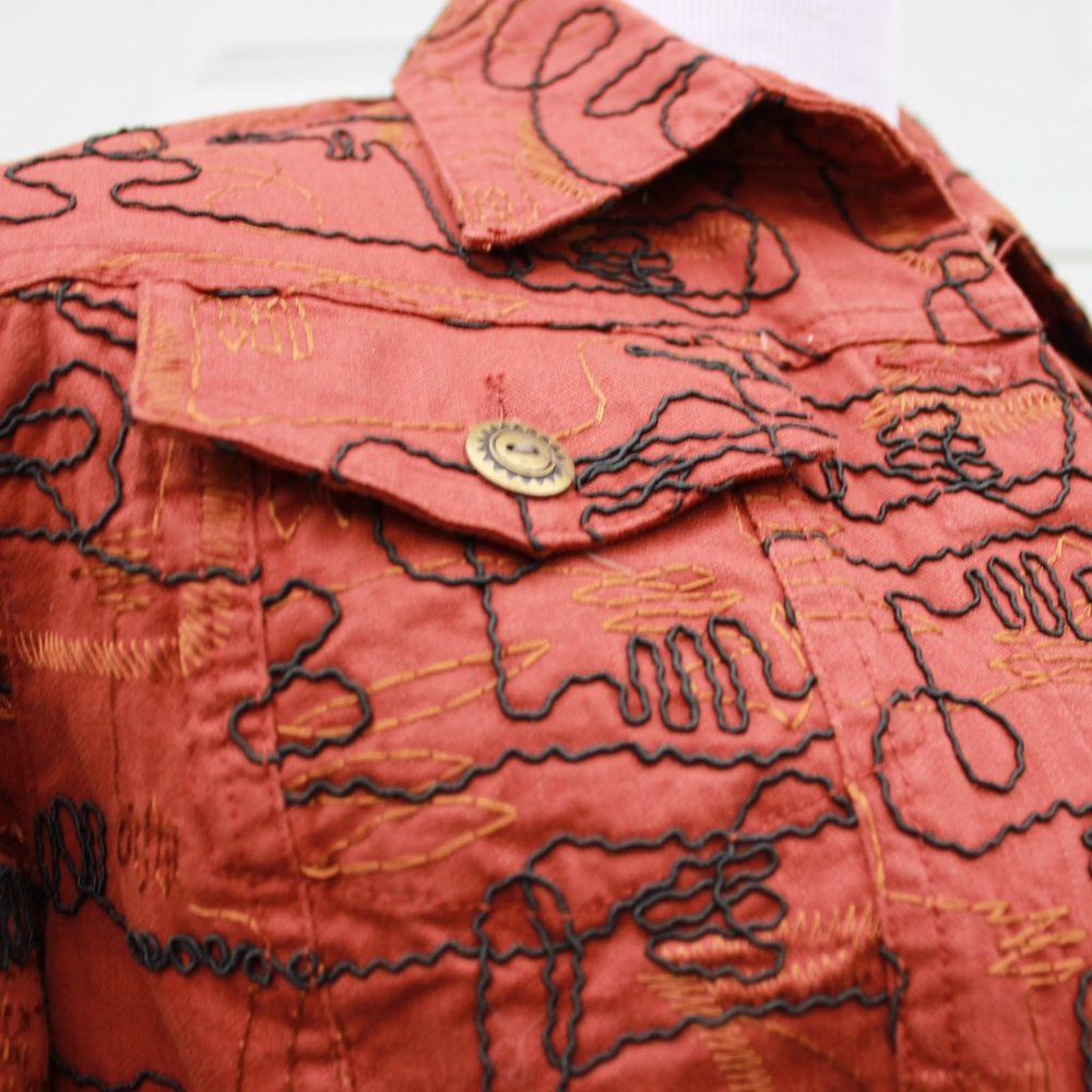 Ruby Rd. Burnt Orange Abstract Embroidered Jacket - Picture 2 of 15